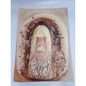 Swedish Art Print Marianne Welander Mother Child Flowers Unframed 24x17” 1987